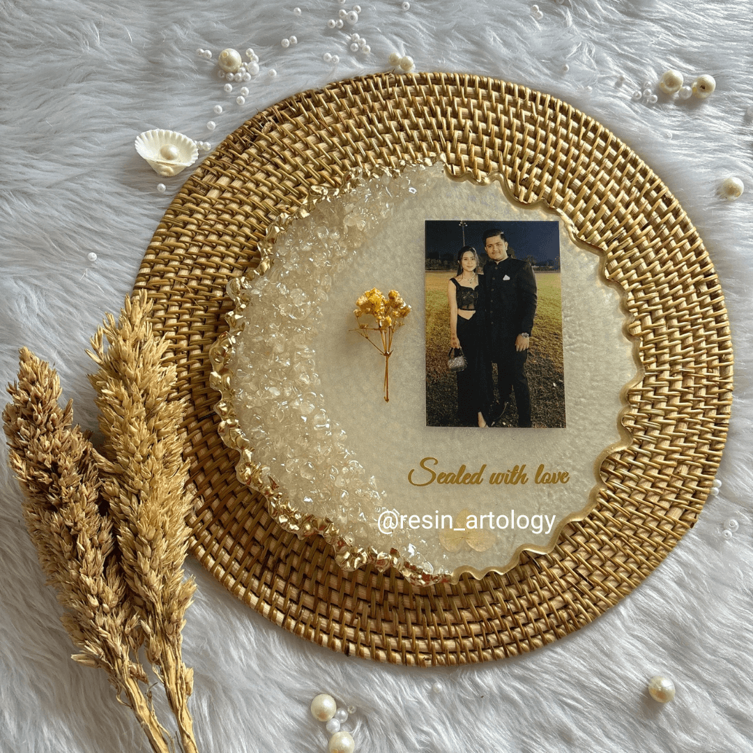 Resin Photo Frame for Home Decor Personalized Gift - Customized with Your Photos and Text - Size 8 Inches - Metal Stand Included